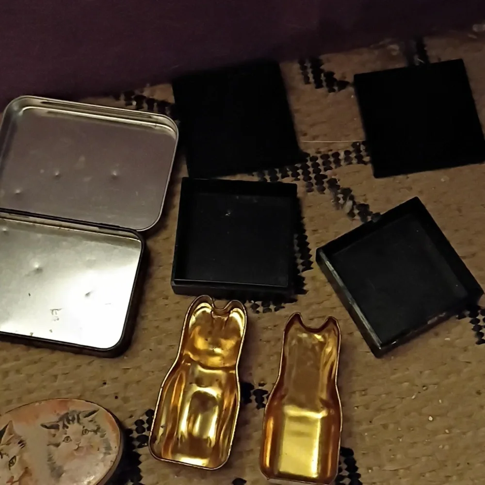 Vintage Cat-Themed Tin And Plastic Pill Holders
